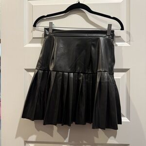 Black Pleated Leather Skirt